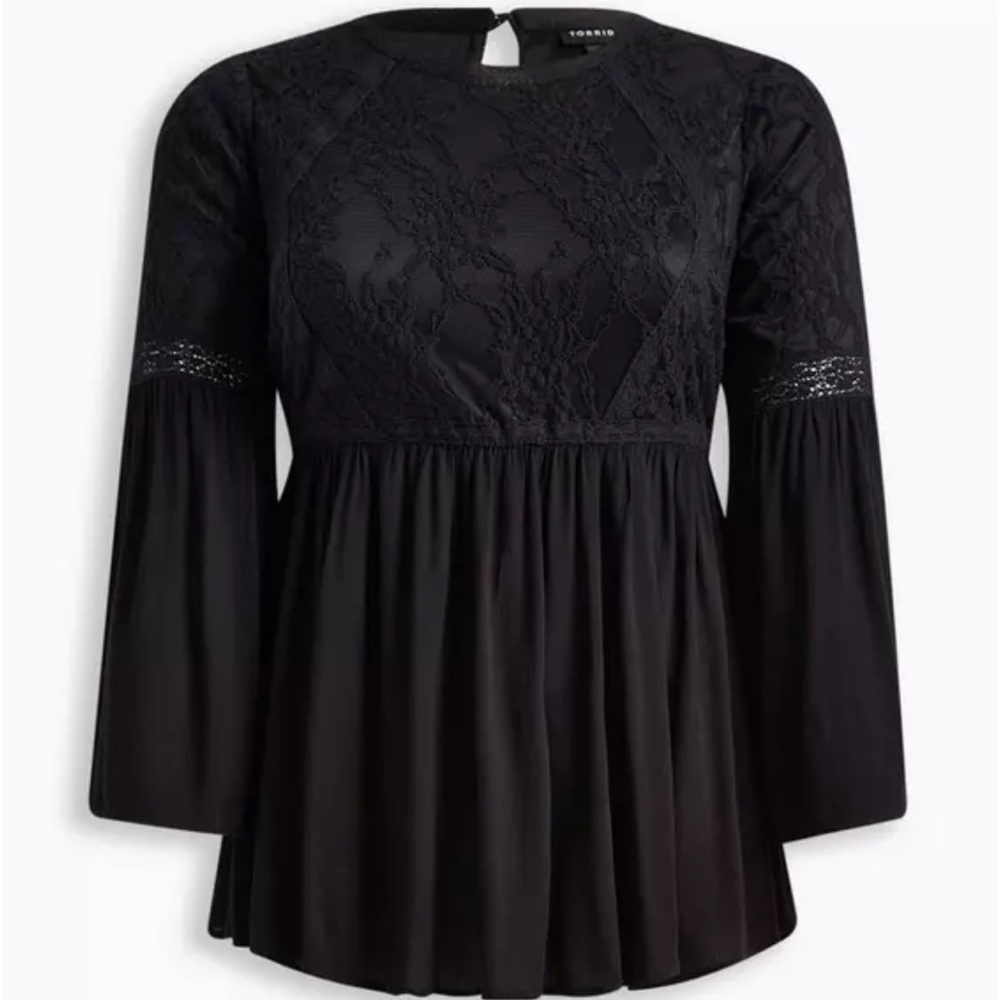 Torrid Black Peplum Lace Bell Sleeve Top Size 4